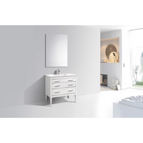 Eiffel 36'' High Gloss White Vanity W/ Quartz Counter Top