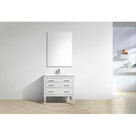 Eiffel 36'' High Gloss White Vanity W/ Quartz Counter Top