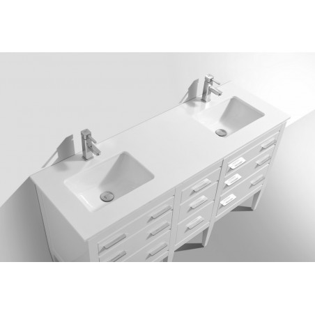 Eiffel 60'' Double Sink High Gloss White Vanity W/ Quartz Counter Top