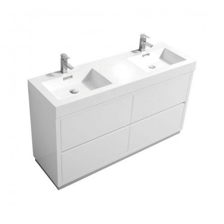 Bliss 60" Double Sink High Gloss White Free Standing Modern Bathroom Vanity