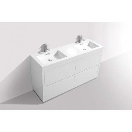 Bliss 60" Double Sink High Gloss White Free Standing Modern Bathroom Vanity