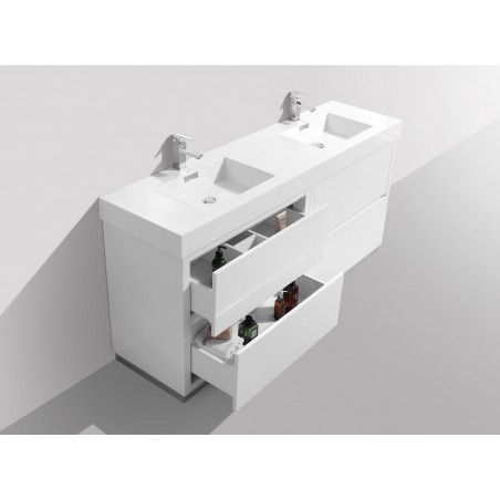 Bliss 60" Double Sink High Gloss White Free Standing Modern Bathroom Vanity