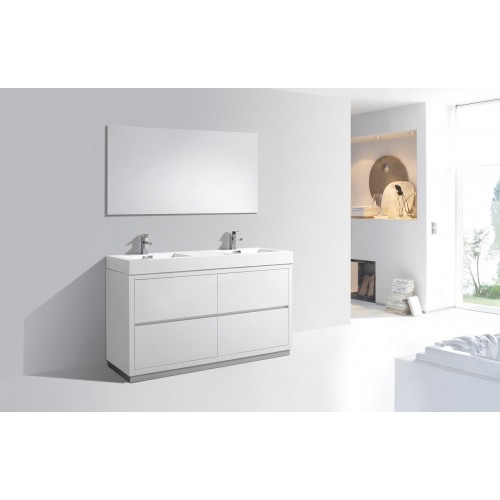 Bliss 60" Double Sink High Gloss White Free Standing Modern Bathroom Vanity