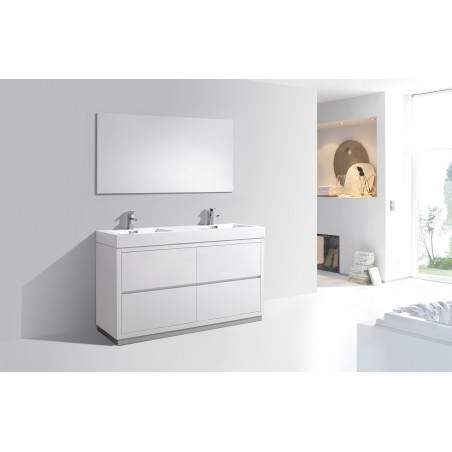 Bliss 60" Double Sink High Gloss White Free Standing Modern Bathroom Vanity