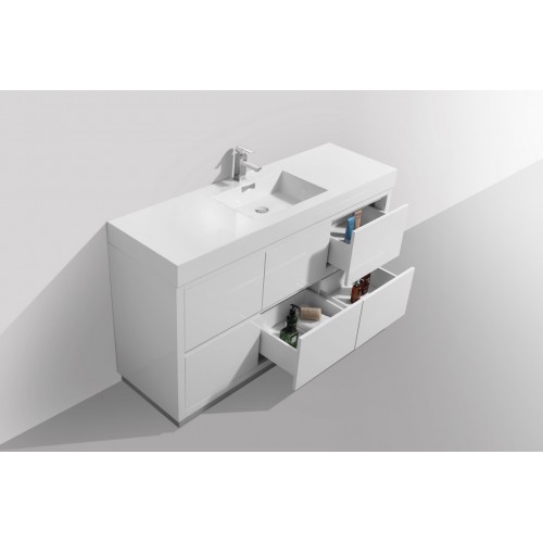 Bliss 60" Single Sink High Gloss White Free Standing Modern Bathroom Vanity