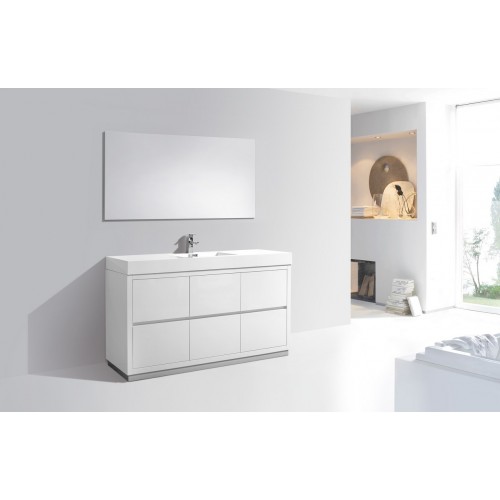 Bliss 60" Single Sink High Gloss White Free Standing Modern Bathroom Vanity