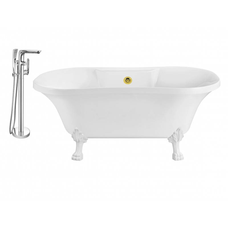 Faucet and Tub Set Streamline 60" Clawfoot NH100WH-GLD-120 