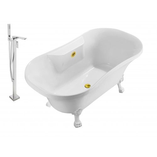 Faucet and Tub Set Streamline 60" Clawfoot NH100WH-GLD-140